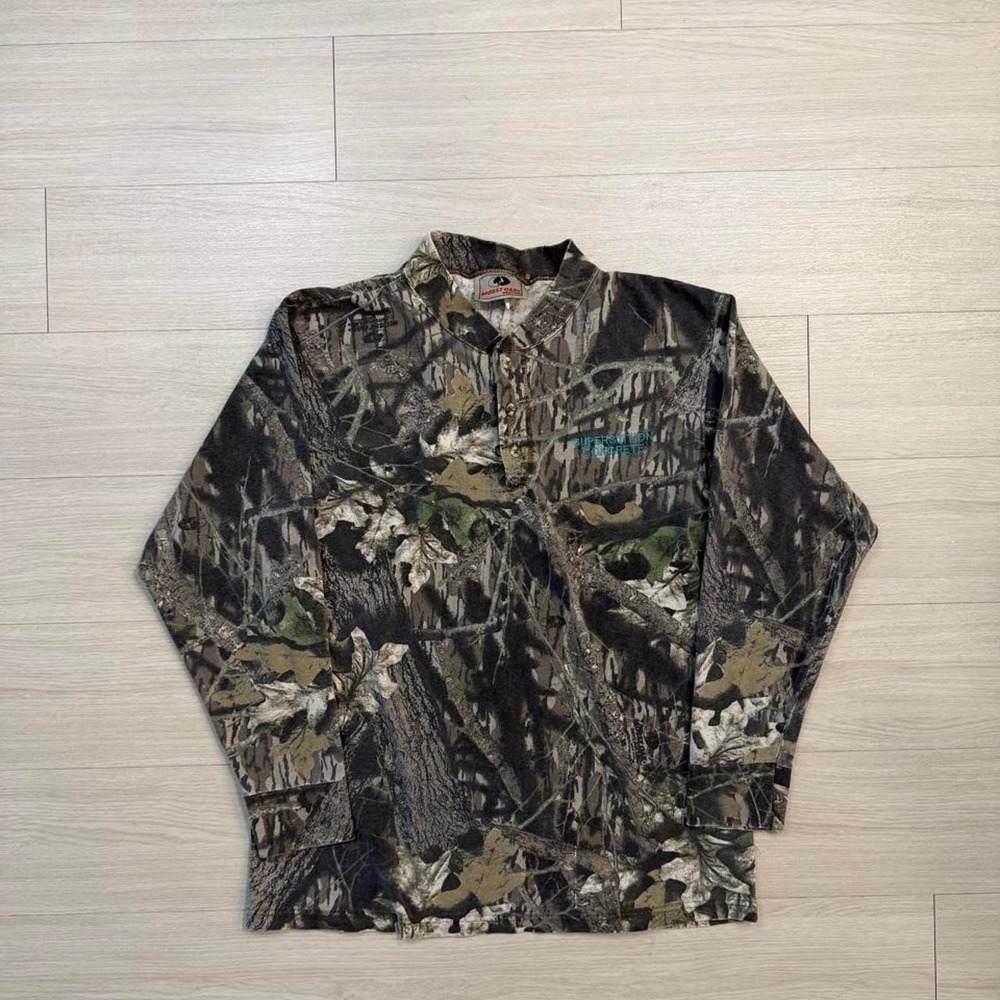 Vintage Mossy Oak Henley Long Sleeve Shirt Mens Size Medium Hunting Outdoors